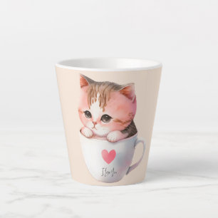 Schattigee wit-roze kat in een theekopje (2) latte mok