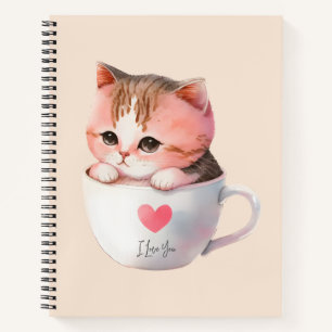 Schattigee wit-roze kat in een theekopje (2) notitieboek