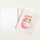 Schattigee wit-roze kat in een theekopje (2) planner (Display)