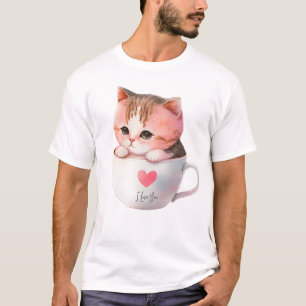 Schattigee wit-roze kat in een theekopje (2) t-shirt