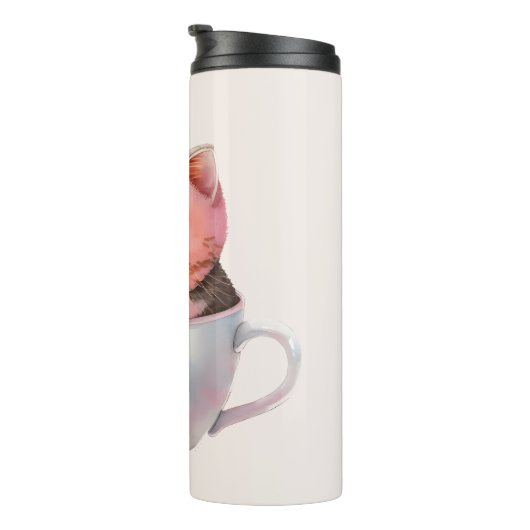 Schattigee wit-roze kat in een theekopje (2) thermosbeker (Geroteerd rechts)