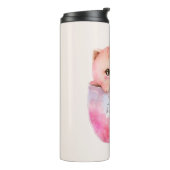 Schattigee wit-roze kat in een theekopje (2) thermosbeker (Gedraaid links)