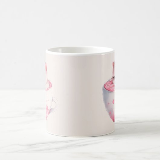 Schattigee wit-roze kat in een theekopje (3) koffiemok (Center)