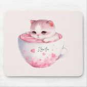 Schattigee wit-roze kat in een theekopje (3) muismat (Voorkant)