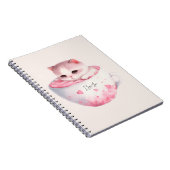 Schattigee wit-roze kat in een theekopje (3) notitieboek (Rechterzijde)