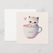 Schattigee wit-roze kat in een theekopje (4) (Voorkant / Achterkant)