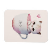 Schattigee wit-roze kat in een theekopje (4) magneet (Horizontaal)