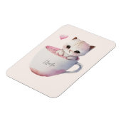 Schattigee wit-roze kat in een theekopje (4) magneet (Linkerzijde)