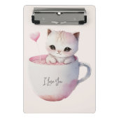 Schattigee wit-roze kat in een theekopje (4) mini klembord (Voorkant)