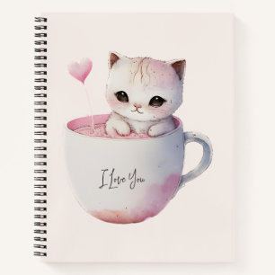 Schattigee wit-roze kat in een theekopje (4) notitieboek