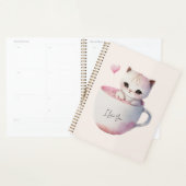 Schattigee wit-roze kat in een theekopje (4) planner (Display)