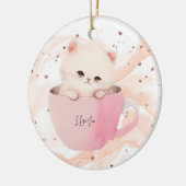 Schattigee wit-roze kat in een theekopje keramisch ornament (Links)