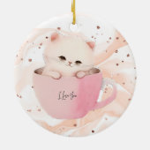 Schattigee wit-roze kat in een theekopje keramisch ornament (Achterkant)