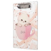 Schattigee wit-roze kat in een theekopje klembord (Links)