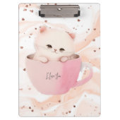 Schattigee wit-roze kat in een theekopje klembord (Voorkant)