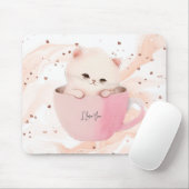 Schattigee wit-roze kat in een theekopje muismat (Met muis)