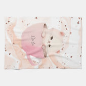 Schattigee wit-roze kat in een theekopje theedoek (Horizontaal)