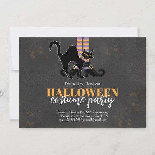 Schattigee Witch Black Cat grillige Halloween Part Kaart (Voorkant)