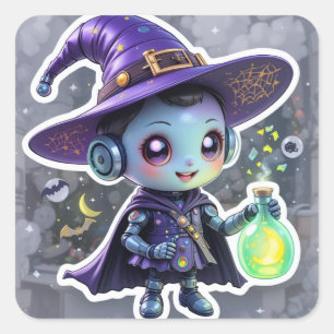 Schattigee Witch Robot Sticker Magische Halloween