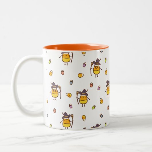 Schattigee Witchy Candy Corn Halloween Pattern Tweekleurige Koffiemok (Links)