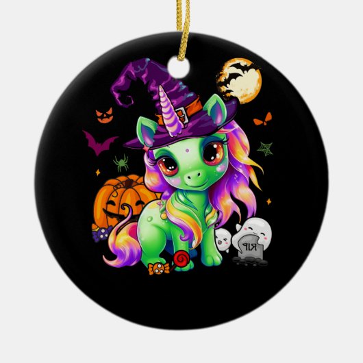 Schattigee Witchy Eenhoorn Halloween Heks Zombie P Keramisch Ornament (Voorkant)