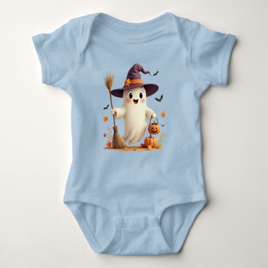 Schattigee Witchy Ghost Halloween Baby Bodysuit (Voorkant)