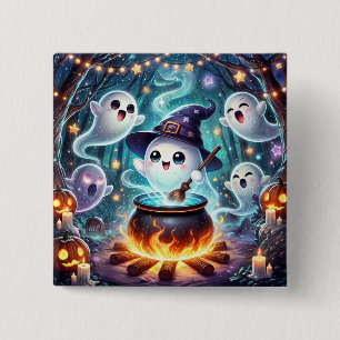 Schattigee Witchy Ghost Halloween Party Favoriet Vierkante Button 5,1 Cm