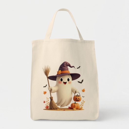 Schattigee Witchy Ghost Halloween Tote Bag (Voorkant)