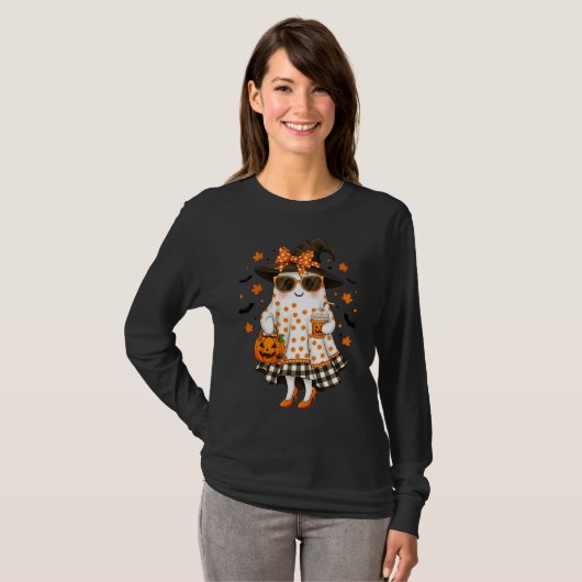 Schattigee Witchy Ghost Vrouwen Halloween T-Shirt (Voorkant volledig)