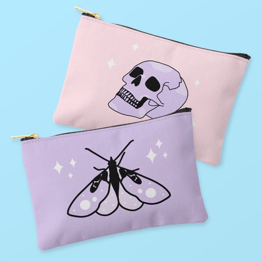 Schattigee Witchy Skull Roze en Paarse Rits Pouch Etui