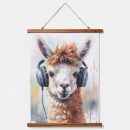 Schattigee witte alpaca met hoofdtelefoon hangend wandkleed
