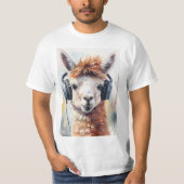 Schattigee witte alpaca met hoofdtelefoon t-shirt (Voorkant)