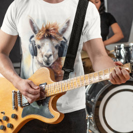 Schattigee witte alpaca met hoofdtelefoon t-shirt