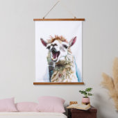 Schattigee witte alpaca zingen door microfoon hangend wandkleed (Slaapkamer)
