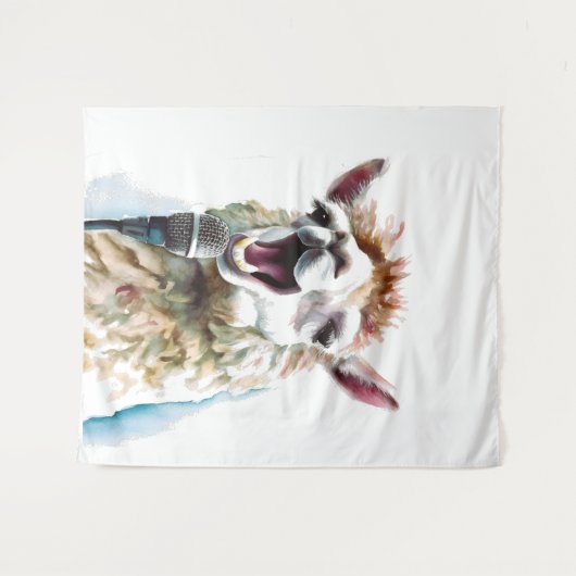 Schattigee witte alpaca zingen door microfoon wandkleed (Voorkant (horizontaal))