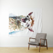 Schattigee witte alpaca zingen door microfoon wandkleed (In Situ (horizontaal))