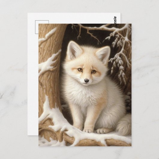 Schattigee witte Baby Fox in Snow Briefkaart (Voorkant / Achterkant)