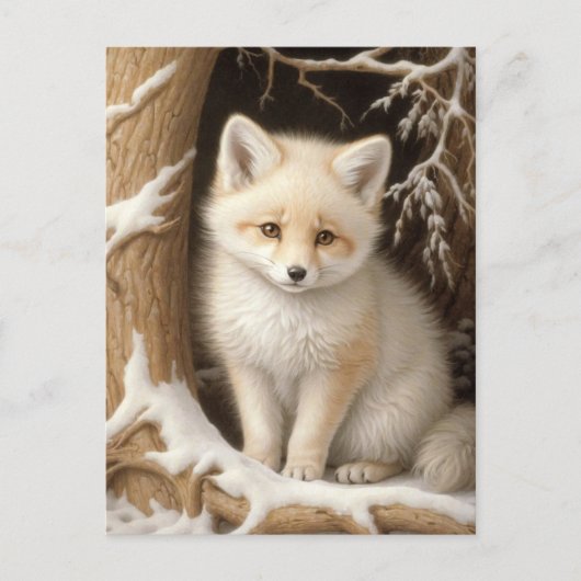 Schattigee witte Baby Fox in Snow Briefkaart (Voorkant)