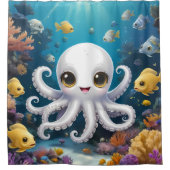 Schattigee Witte baby Octopus Onder de Zeeen badka Douchegordijn (Voorkant)