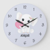 Schattigee Witte Baby Olifant roze hart aangepaste Grote Klok (Voorkant)