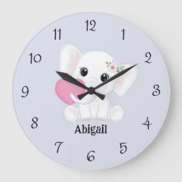 Schattigee Witte Baby Olifant roze hart aangepaste Grote Klok