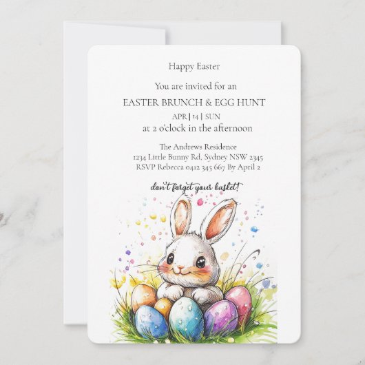 Schattigee witte banny met eieren en eieren Hunt Kaart (Voorkant)