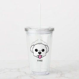 Schattigee witte bichon frise hond stekende tong u acryl drinkbeker