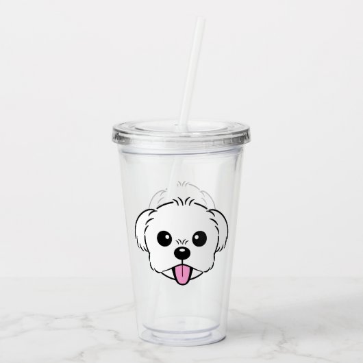Schattigee witte bichon frise hond stekende tong u acryl drinkbeker (Achterkant)