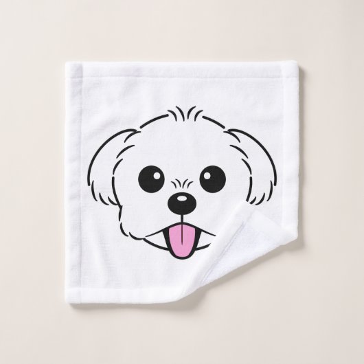 Schattigee witte bichon frise hond stekende tong u bad handdoek (Wasdoekje)