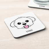 Schattigee witte bichon frise hond stekende tong u bier onderzetter (Linkerzijde)