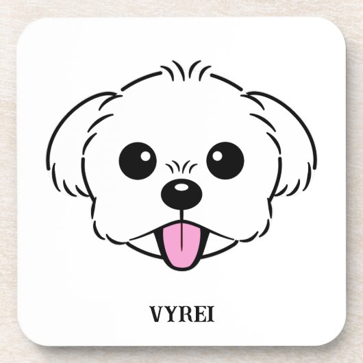 Schattigee witte bichon frise hond stekende tong u bier onderzetter (Voorkant)