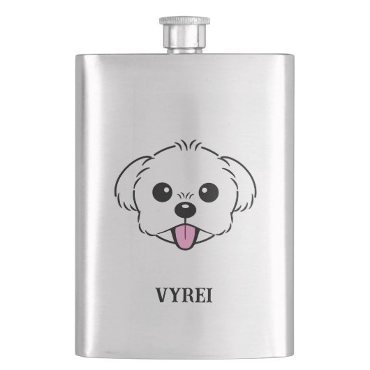 Schattigee witte bichon frise hond stekende tong u flacon (Voorkant)