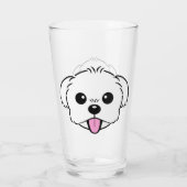Schattigee witte bichon frise hond stekende tong u glas (Achterkant)