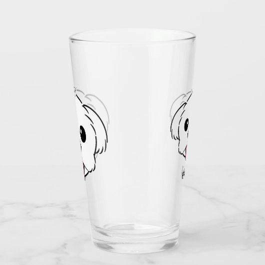 Schattigee witte bichon frise hond stekende tong u glas (Rechts)